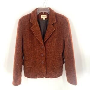 St. Johns Way Tweed Blazer Jacket‎ Womens VTG 12/Modern 6 Rust Orange Wool Blend